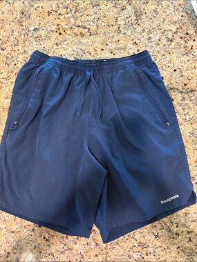 Patagonia Navy Drawstring Hybrid Athletic Shorts Nine Trails Shorts 8in